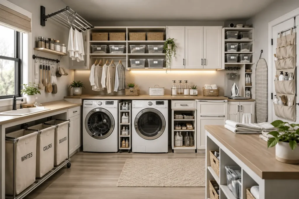 Fully organized laundry room with smart storage and space-saving organization ideas