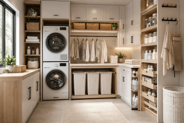 Stylish Scandinavian laundry room with smart storage and organization ideas to maximize every space