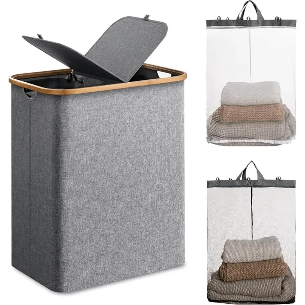 Foldable Oxford laundry basket with 2 removable inner bags