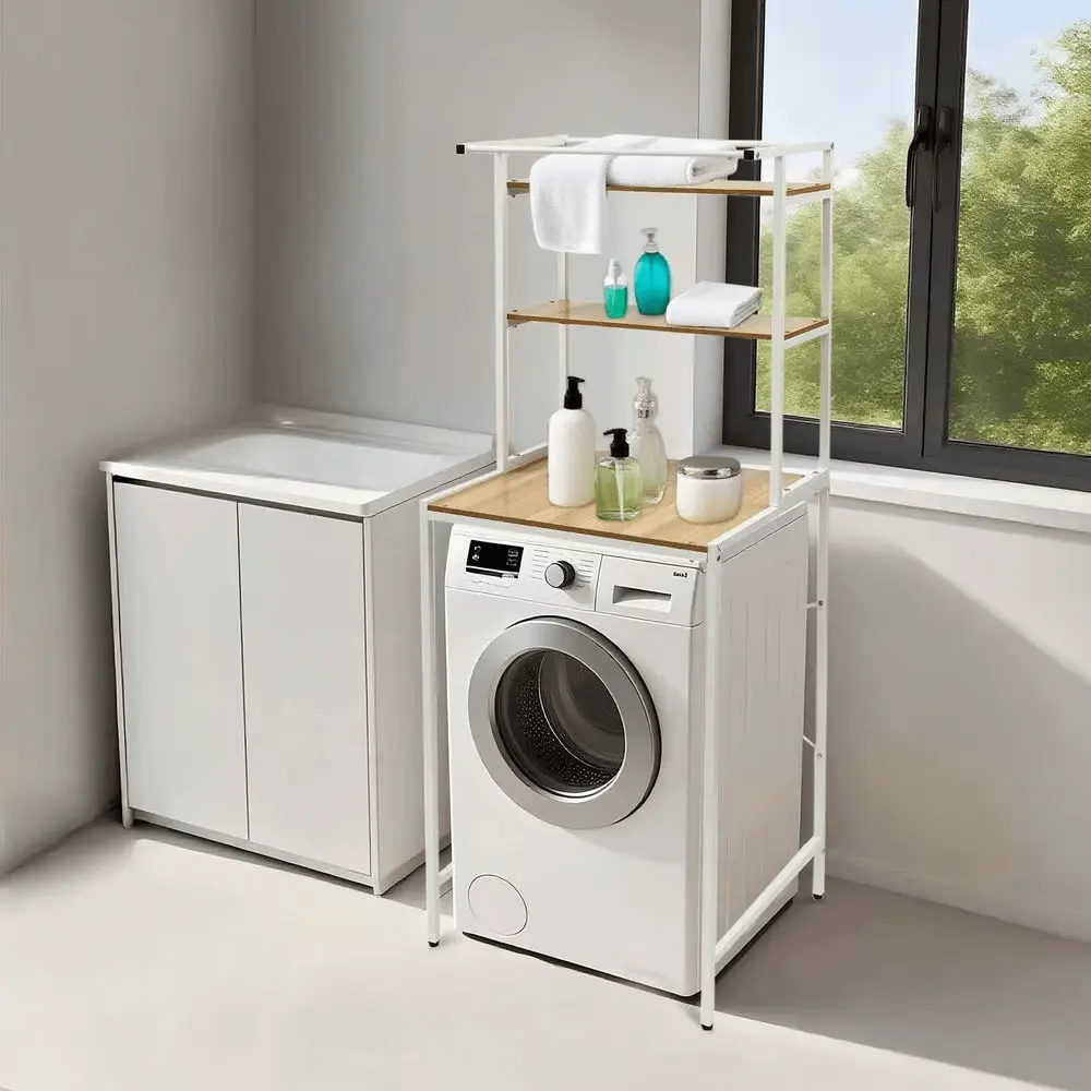 3-tier washer and dryer storage shelf for organizing laundry room supplies