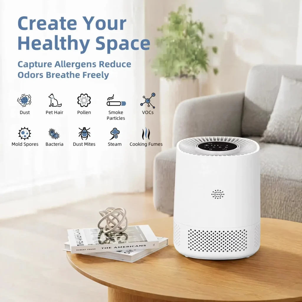 Smart WiFi HEPA air purifier with PM2.5 LCD display and 3-in-1 filter