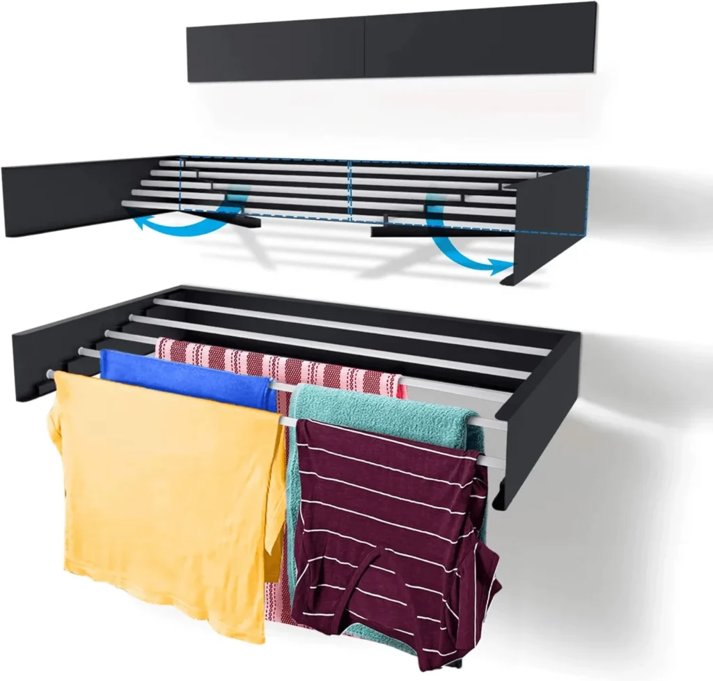 5-rod white wall-mounted laundry drying rack for small spaces