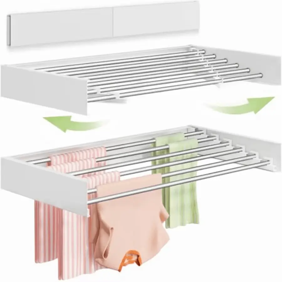 Wall-mounted foldable copper clothes drying rack for laundry room organization